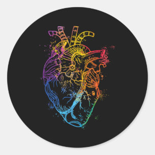 Beautiful Watercolour Rainbow Heart Organ Human Bo Classic Round Sticker