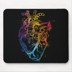 Beautiful Watercolour Rainbow Heart Organ Human Bo Mouse Pad