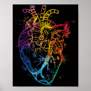 Beautiful Watercolour Rainbow Heart Organ Human Bo Poster