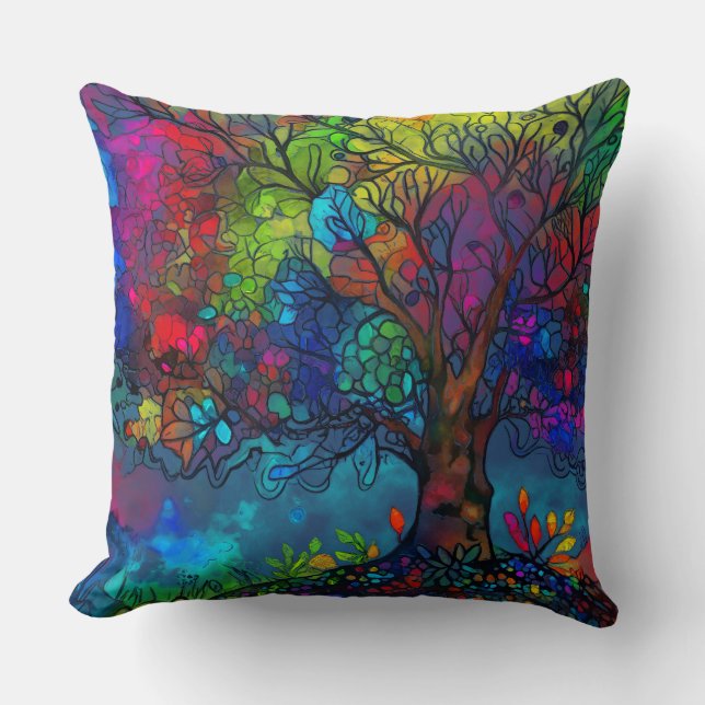 Beautiful Watercolour Tree Cushion (Front)
