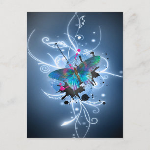 Beautiful watercolours glowing effects butterfly postcard