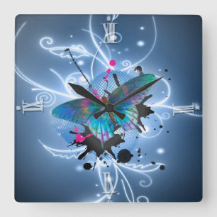 Beautiful watercolours glowing effects butterfly square wall clock