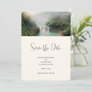 Beautiful Waterfall by a Lush Green Forest Wedding Save The Date