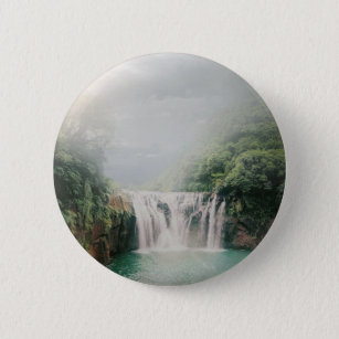 Beautiful Waterfall in a Lush Green Forest 6 Cm Round Badge