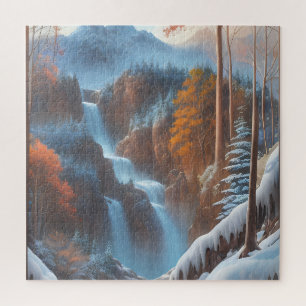 Beautiful Waterfall in a Snowy Forest Jigsaw Puzzle