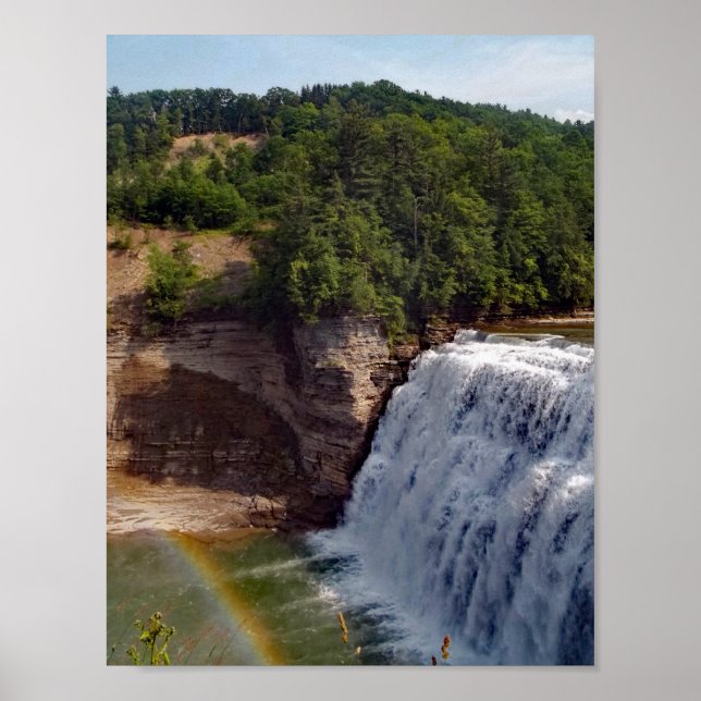 Beautiful  Waterfall Rainbow Nature Photography Poster (Front)