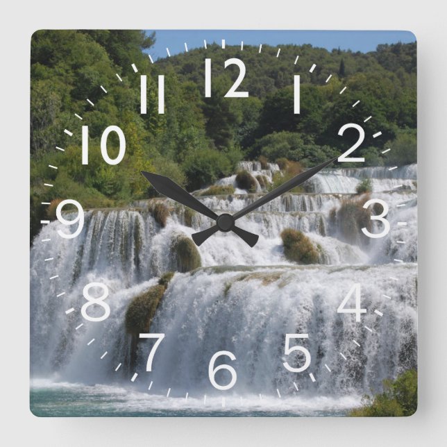 Beautiful Waterfall scene Square Wall Clock (Front)