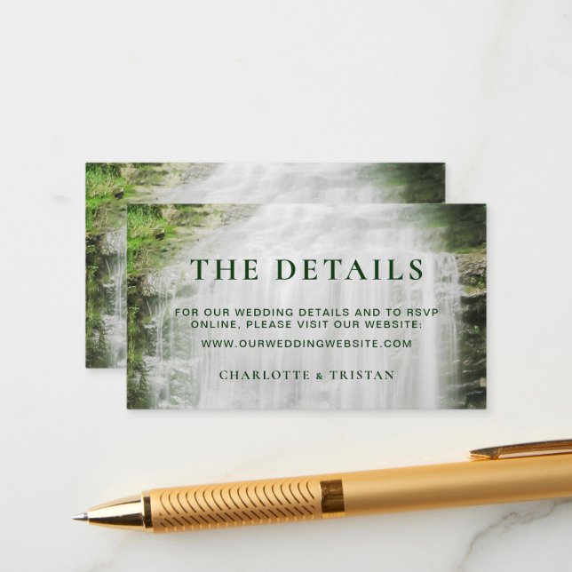 Beautiful Waterfall Wedding Website Details Enclosure Card (Front/Back In Situ)