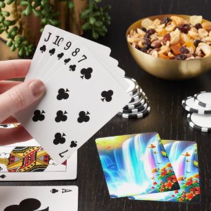 Beautiful Waterfall with Creatures Playing Cards