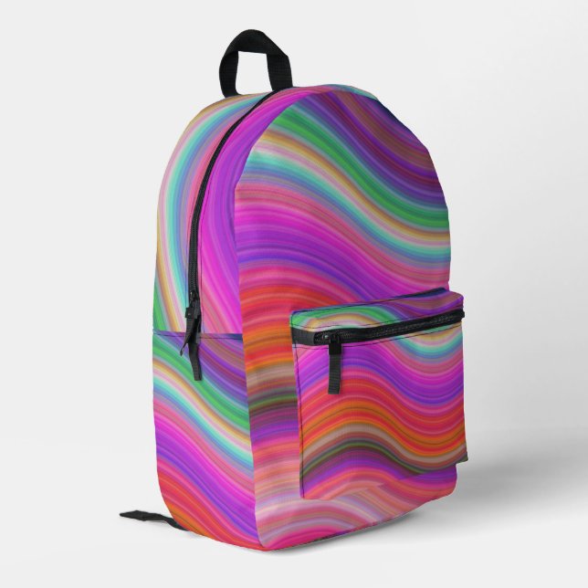 Beautiful Wavy Colours of the Rainbow Printed Backpack (Back Corner Left)