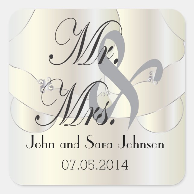 Beautiful Wedding Bells | Personalised Square Sticker (Front)