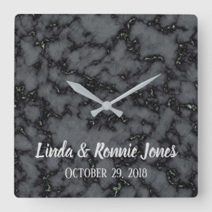 Beautiful Wedding Black Marble Design Square Wall Clock