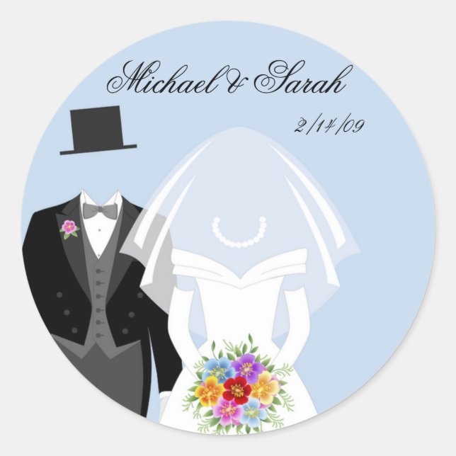 Beautiful Wedding Couple on Blue Stickers (Front)