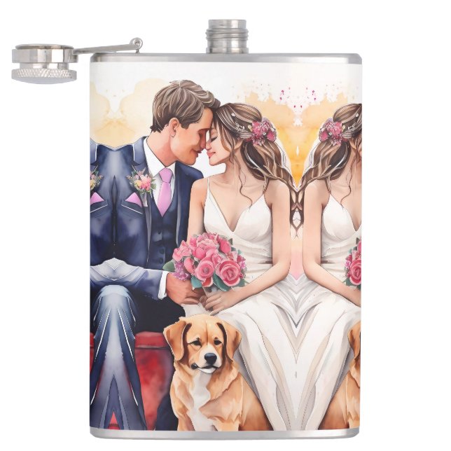 Beautiful Wedding Couple Watercolour Hip Flask (Opened)
