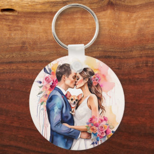 Beautiful Wedding Couple with Cute Funny  Key Ring