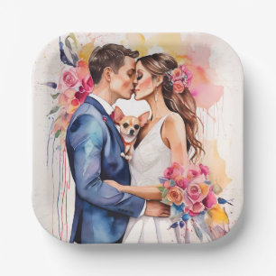 Beautiful Wedding Couple with Cute Funny Paper Plate