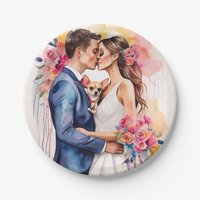 Beautiful Wedding Couple with Cute Funny  Paper Plate (Front)
