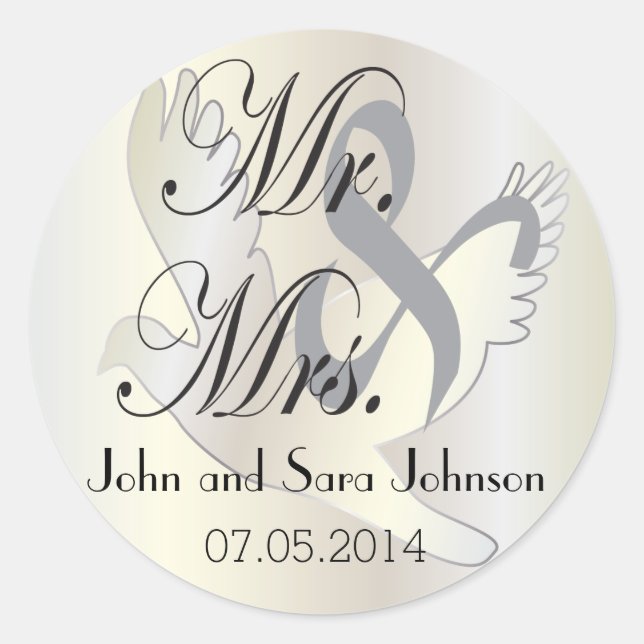 Beautiful Wedding Dove | Pesonalize Classic Round Sticker (Front)