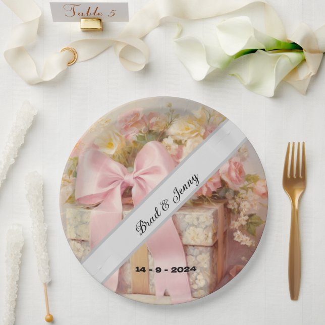 Beautiful Wedding Gift Box with Flowers Paper Plate (Wedding)