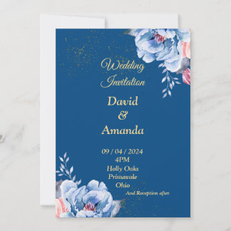 Beautiful Wedding Invitation, blue, blue flowers Invitation