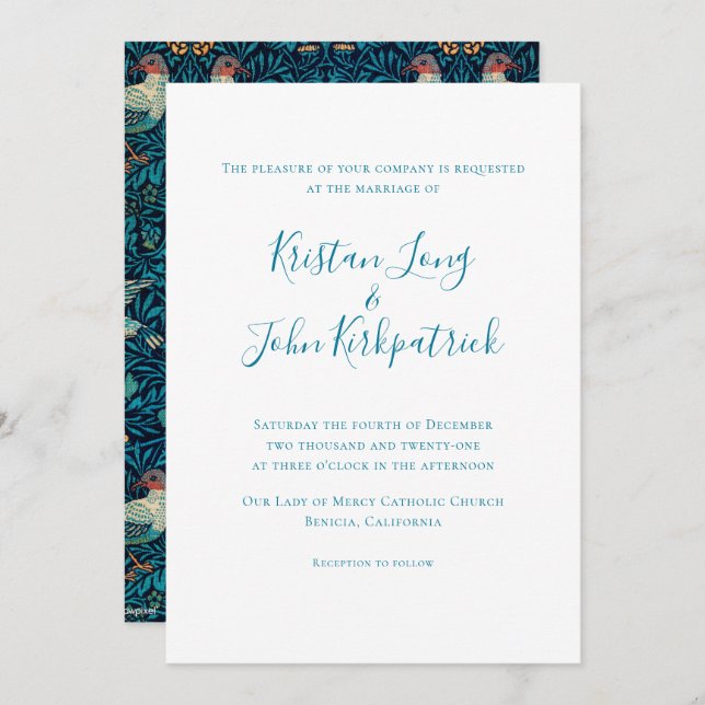 Beautiful Wedding Invitation with Blue Bird Accent (Front/Back)