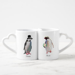 Beautiful Wedding Penguin Couple on White Coffee Mug Set