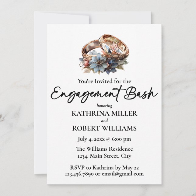 Beautiful Wedding Ring, Engagement Bash Invitation (Front)