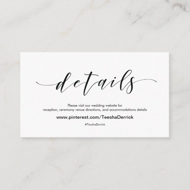 Beautiful Wedding Website Details Enclosure Card (Front)