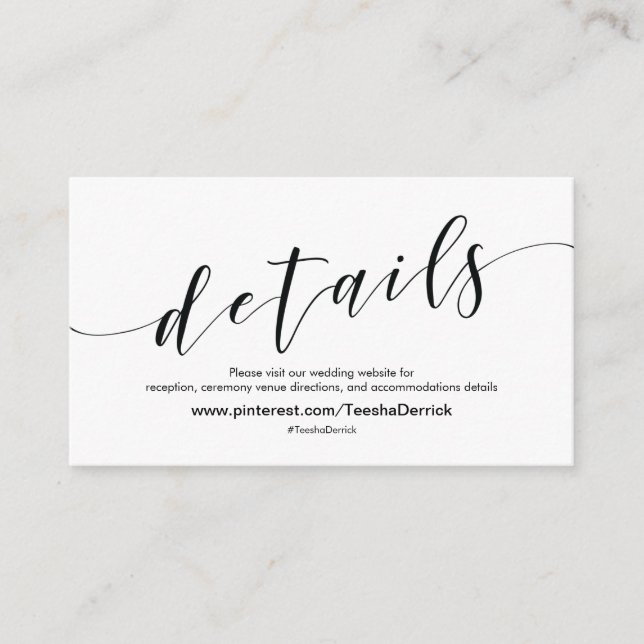 Beautiful Wedding Website Details Enclosure Card (Front)