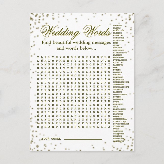 Beautiful Wedding Words Game Announcement Postcard (Front)