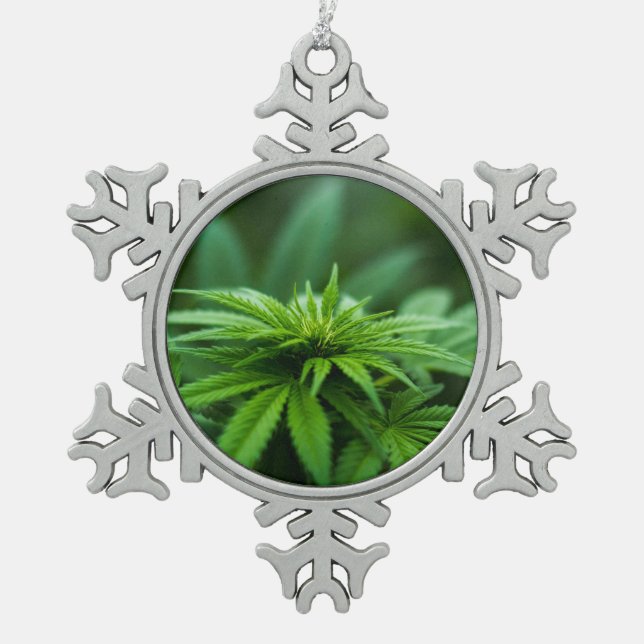 Beautiful Weed Snowflake Pewter Christmas Ornament (Front)