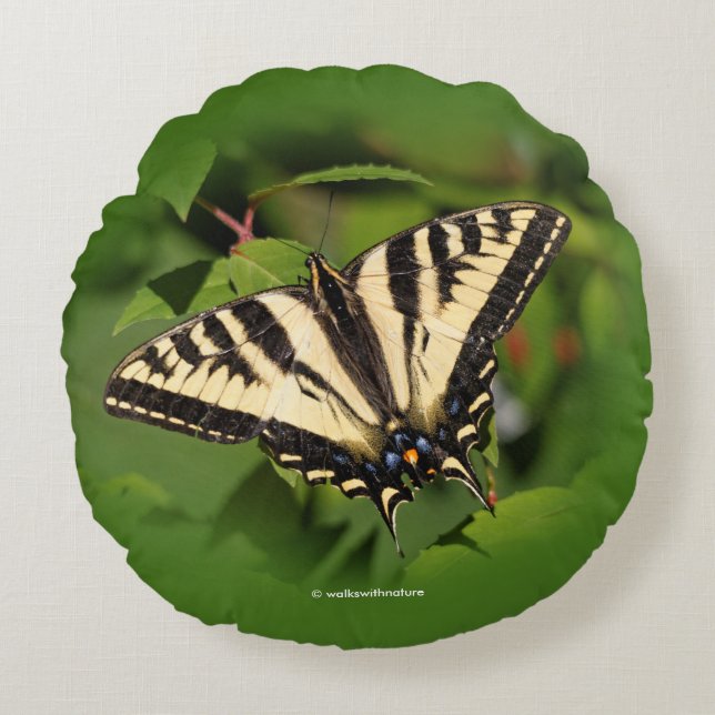 Beautiful Western Tiger Swallowtail Butterfly Round Cushion (Front)