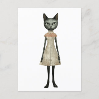 Beautiful Whimisical Grey Cat in Pink Dress Postcard