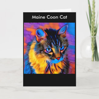 Beautiful Whimsical Artistic Tabby Maine Coon Cat Card