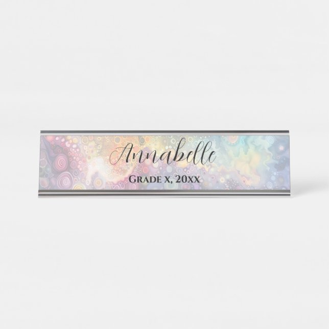 Beautiful Whimsical Colourful Back to School  Desk Name Plate (Front)
