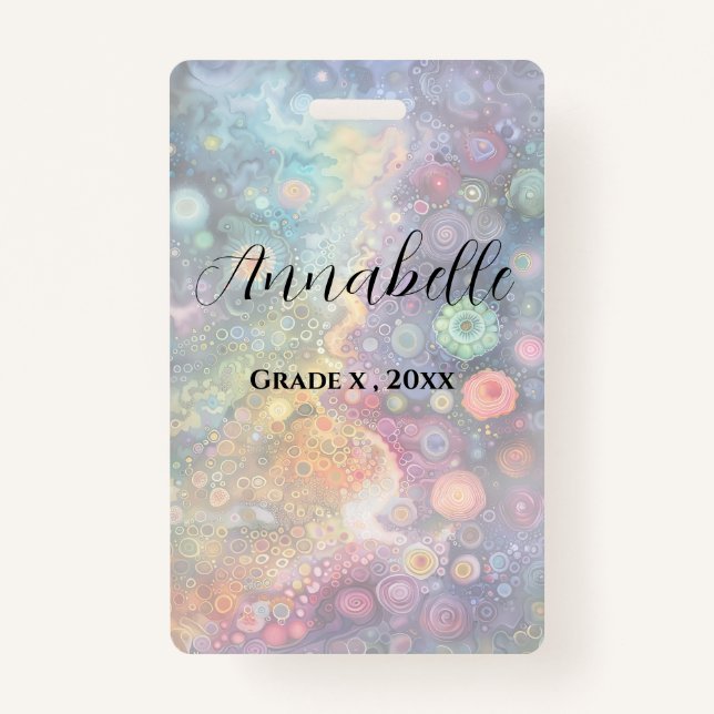 Beautiful Whimsical Colourful Back to School  ID Badge (Front)