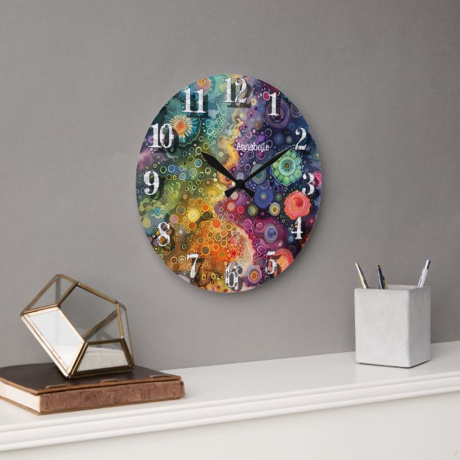 Beautiful Whimsical Colourful Back to School  Large Clock (Office)