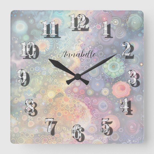 Beautiful Whimsical Colourful Back to School  Square Wall Clock (Front)