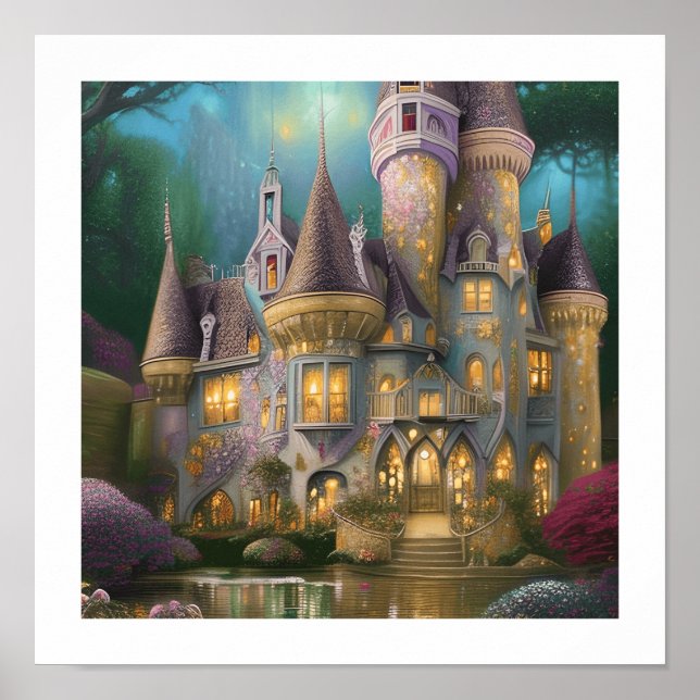 Beautiful Whimsical Fairytale Castle  Poster (Front)