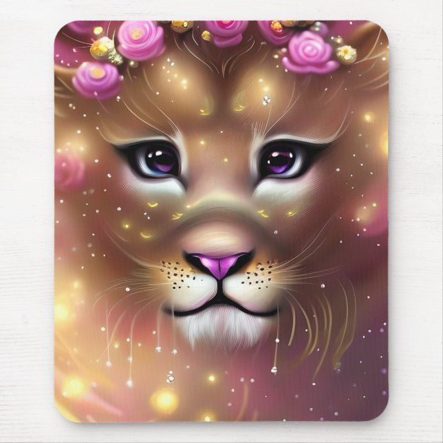 Beautiful Whimsical Fantasy Girl Lion   Mouse Pad (Front)