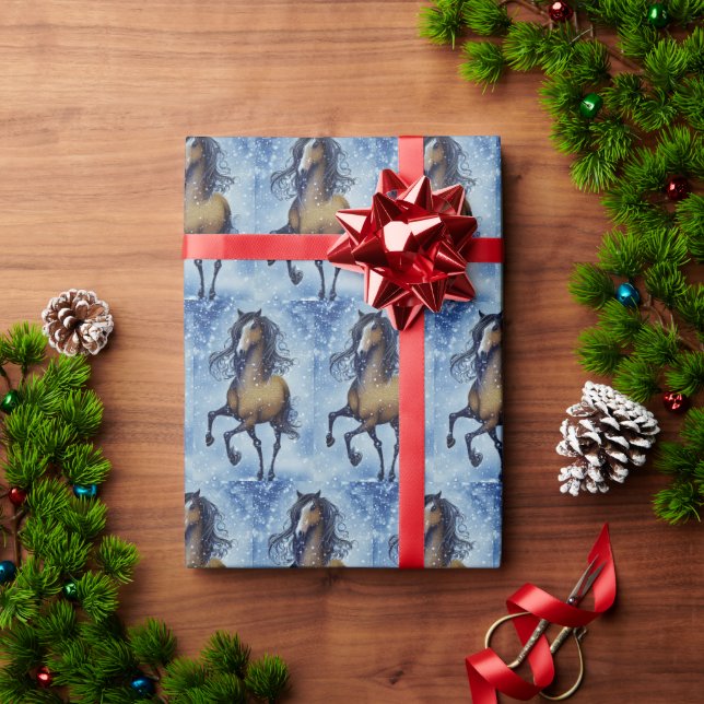 Beautiful Whimsical Horse in the Snow Winter Wrapping Paper (Holiday Gift)