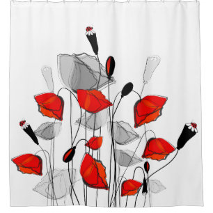 Beautiful Whimsical Red Poppies Shower Curtain