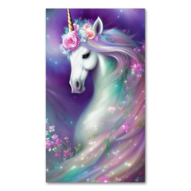 Beautiful Whimsical Unicorn Horse Magnetic Business Card (Front Vertical)