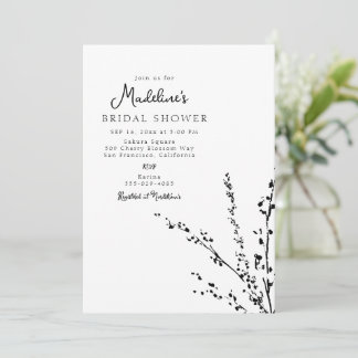 Beautiful White and Black Minimalist Bridal Shower Invitation