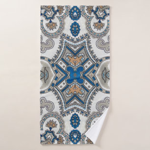 Beautiful white and blue arabesque, islamic patter bath towel