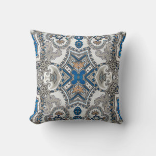 Beautiful white and blue arabesque, islamic patter cushion