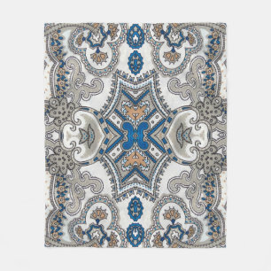 Beautiful white and blue arabesque, islamic patter fleece blanket