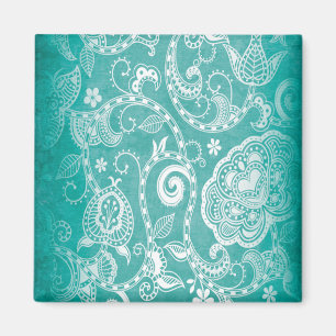 Beautiful white and blue flowers leaves and swirls magnet