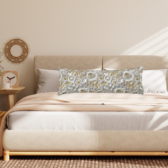 Beautiful White And Gold 3D Floral  Body Cushion (Creator Uploaded)