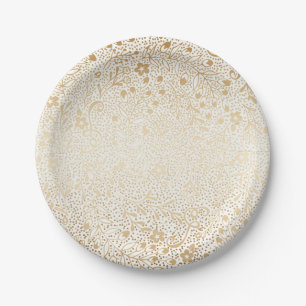Beautiful White and Gold Floral Elegant Wedding Paper Plate